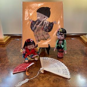 VINTAGE ASIAN TRADITIONAL “ OSHIE” ART, EARLY 1900’s ICHIMATSU DOLL & CLOTH DOLL